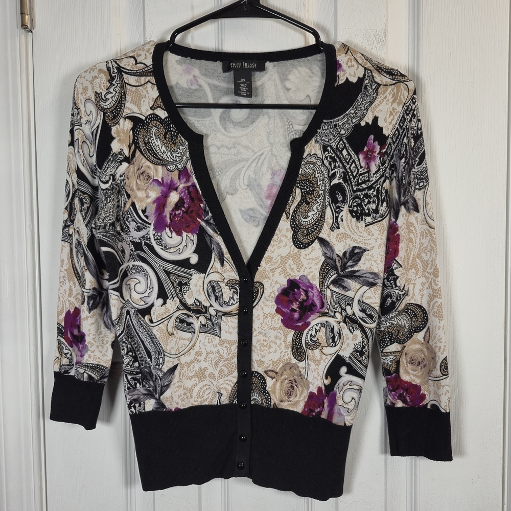 White House Black Market Floral Paisley Cardigan XS